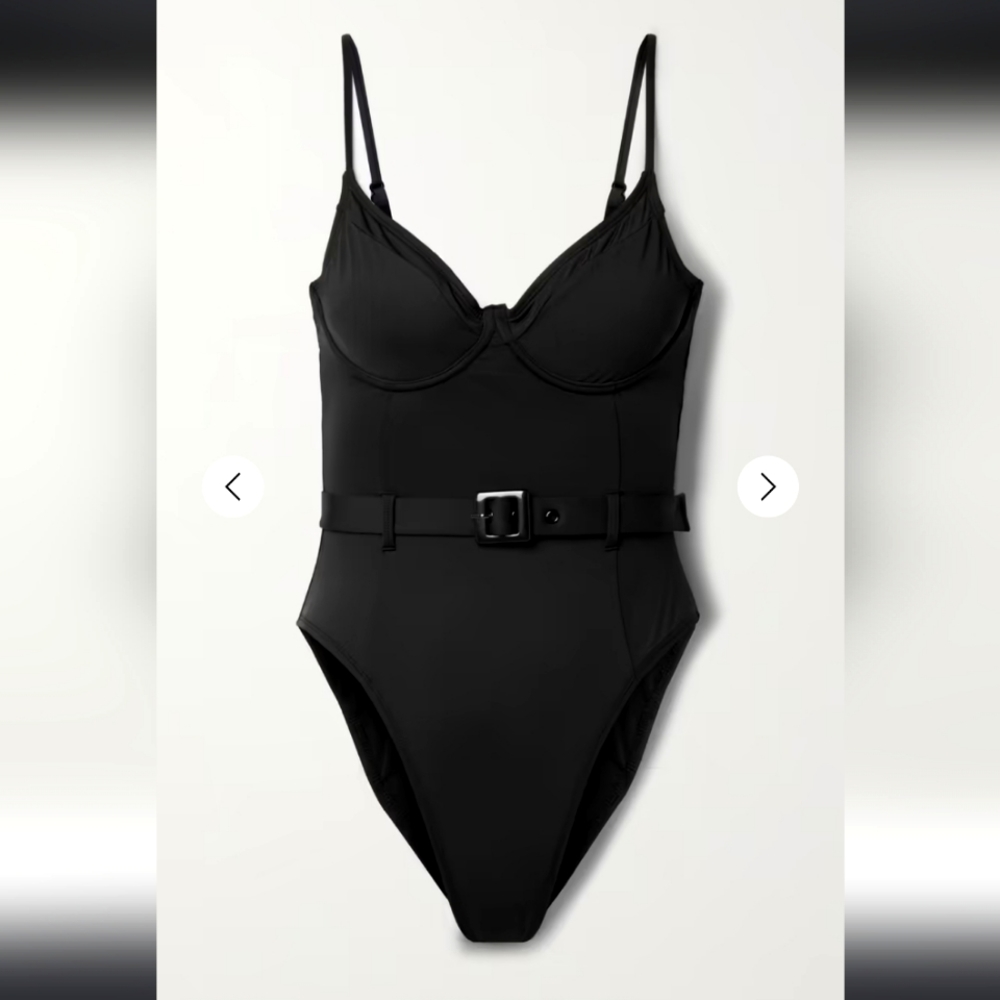 Good American Black Bustier Belted Bodysuit Size Large